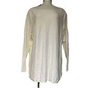 J Jill Sweater Women 1X Tunic Crew Neck Cotton Blend Off White Knit Sweater NEW